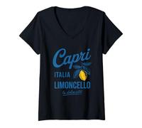 Donna Capri Italia Limoncello La Dolce Vita Arte Maglietta con Collo a V