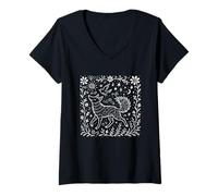 Donna Capricciosa Volpe Forestcore Folk Art, Amante della Natura, Stile Boho Maglietta con Collo a V