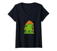 Donna Capriccioso rospo della Foresta Che Indossa Un Cappello a Fungo Stile Cottagecore Maglietta con Collo a V