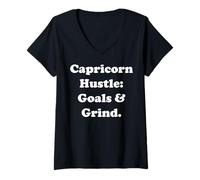 Donna Capricorn Hustle: Goals & Grind Motivation Maglietta con Collo a V