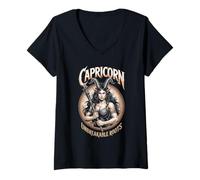 Donna Capricorno Donna Zodiaco Forza Terra Segno Unbreakable Roots Maglietta con Collo a V