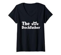 Donna Captain DockFather Barca Umorismo Nautico Docking Citazione Maglietta con Collo a V