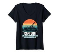 Donna CAPTOON Come Un Capitano Regolare Solo Cooler Funny Boat Meme Maglietta con Collo a V