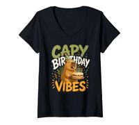Donna Capy Birthday Vibes Coriandoli della Torta Capybara Maglietta con Collo a V