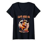 Donna Capy-Boo-Ra Capybara Strega Halloween Maglietta con Collo a V