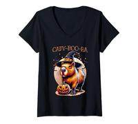 Donna Capy-Boo-Ra Capybara Strega Jack-o-Lantern Zucca Halloween Maglietta con Collo a V