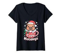 Donna Capy Holidays Divertente Capybara Style Kawaii Graphic Maglietta con Collo a V