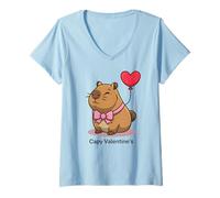 Donna Capy San Valentino Capybara Felice Vday Maglietta con Collo a V