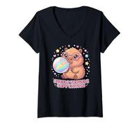 Donna Capybara Blowing Bubble Chewing Gum Bubble Trouble, Capybara Maglietta con Collo a V