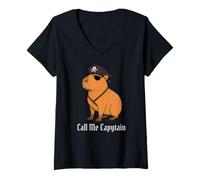 Donna Capybara Call Me Capytain Pirate Animal Lover Ragazzi Ragazze Bambino Maglietta con Collo a V