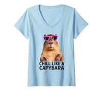 Donna Capybara Chill Like A Capybara Foto Atmosfera Rilassata Maglietta con Collo a V