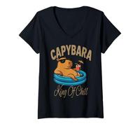 Donna Capybara Chill Vibes Re del Relax - Animale Divertente Maglietta con Collo a V