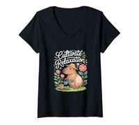 Donna Capybara "Coltivare il rilassamento" Giardinaggio Maglietta con Collo a V