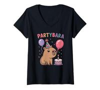 Donna Capybara Compleanno per Bambini Divertente Capybara Party Partybara Maglietta con Collo a V