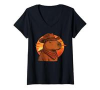 Donna Capybara Cowboy Zen e Deserto Selvaggio Maglietta con Collo a V