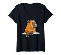 Donna Capybara Cute Paws Uomo Donna Bambini Divertente Capybara Maglietta con Collo a V