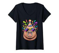 Donna Capybara Festa di Compleanno Cappello Occhiali da Sole Maglietta con Collo a V