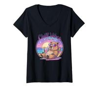 Donna Capybara Fun Chill Vibes Only Vacation Holiday Beach Viola Maglietta con Collo a V
