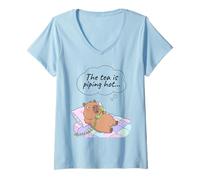 Donna Capybara Funny Gossip Yapper Meme Il tè è Caldo Maglietta con Collo a V