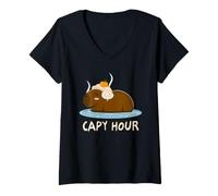Donna Capybara Hot Spring Carino Agrumi Bagno Capy Hour Humor Maglietta con Collo a V