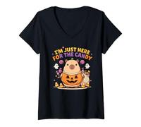 Donna Capybara Just Here for The Candy Carino Costume di Halloween Maglietta con Collo a V