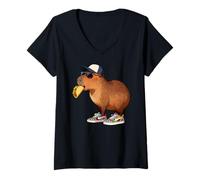 Donna Capybara Kids, Rodent Eating Taco Funny Capybara Maglietta con Collo a V