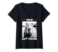 Donna Capybara Love San Valentino Carino Animale Cuori Maglietta con Collo a V