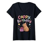 Donna Capybara Lovers Birthday Cappy Happy Birthday Party Maglietta con Collo a V