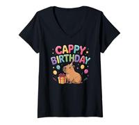 Donna Capybara Lovers Birthday Cappy Happy Birthday Party Maglietta con Collo a V