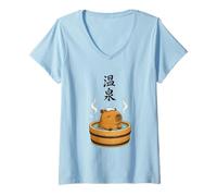 Donna Capybara Onsen Giapponese Hot Spring Relax Maglietta con Collo a V
