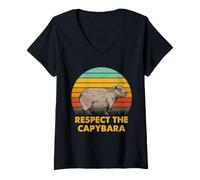 Donna Capybara Respect Meme Retro Roditore Fauna Selvatica Humor Art Maglietta con Collo a V
