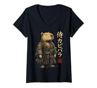 Donna Capybara Samurai Japan Maglietta con Collo a V