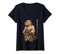 Donna Capybara Samurai Japan Maglietta con Collo a V