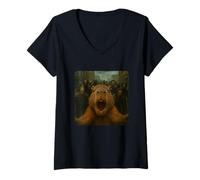 Donna Capybara Selfie Zombies Apocalisse Umorismo Divertente Halloween Maglietta con Collo a V