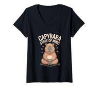Donna Capybara State of Mind - Grafica Divertente per Bambini Maglietta con Collo a V