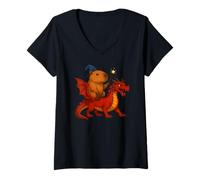 Donna Capybara Strega Amante Animali Drago Rosso Equitazione Ragazzi Ragazze Maglietta con Collo a V