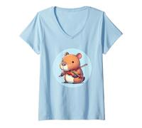 Donna Capybara Suonare Violino Maglietta con Collo a V