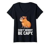Donna Capybara Vintage Retro Style Awesome Don't Worry, Be Capy Maglietta con Collo a V