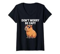 Donna Capybara Vintage Retro Style Awesome Don't Worry, Be Capy Maglietta con Collo a V