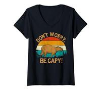 Donna Capybara Vintage Retro Style Awesome Don't Worry, Be Capy Maglietta con Collo a V