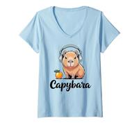 Donna Capybara Wild Animal Forest Giant Cavy Rodent Capybaras Maglietta con Collo a V