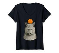Donna Capybara With Mandarin On The Head Maglietta con Collo a V