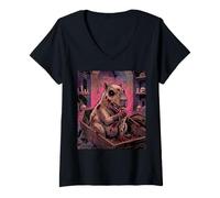 Donna Capybara Zombie Ghoul Undead Vampire Coffin Horror Spaventoso Maglietta con Collo a V