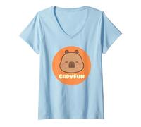 Donna CapyFun Capybara - Simpatico Logo Circolare Maglietta con Collo a V