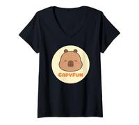 Donna CapyFun Capybara - Simpatico Logo con Cerchio Luminoso Maglietta con Collo a V