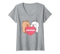 Donna CapyFun Love Heart San Valentino Maglietta con Collo a V