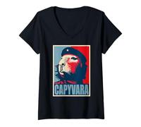 Donna CAPYVARA - Poster Capybara Revolution Art Che Guevara Maglietta con Collo a V