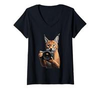 Donna Caracal Fotografia Fotografica Maglietta con Collo a V