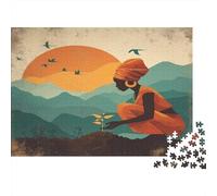 Donna caraibica inginocchiata su terra fertile|Piantine luminose| Puzzle Divertenti Per Tutta La Famiglia 1000pcs (75x50cm) Adulti