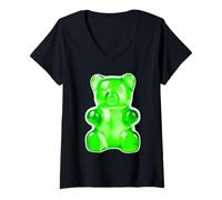 Donna Caramelle Orso Gummy Verde Maglietta con Collo a V